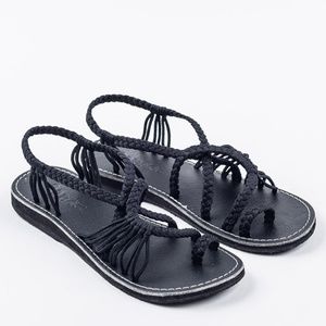 Heva Hand Stitched Black Rope Sandals